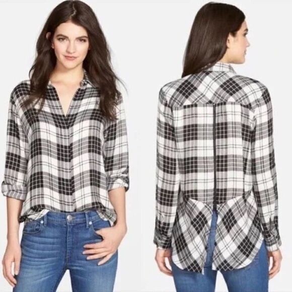 Sam Edelman Black and White Riley Flannel Boyfriend Shirt - Size: Small - Picture 6 of 14